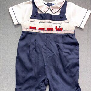 Carriage Boutiques by Friedknit Creations Train Smock Collared Jon Jon size 12M